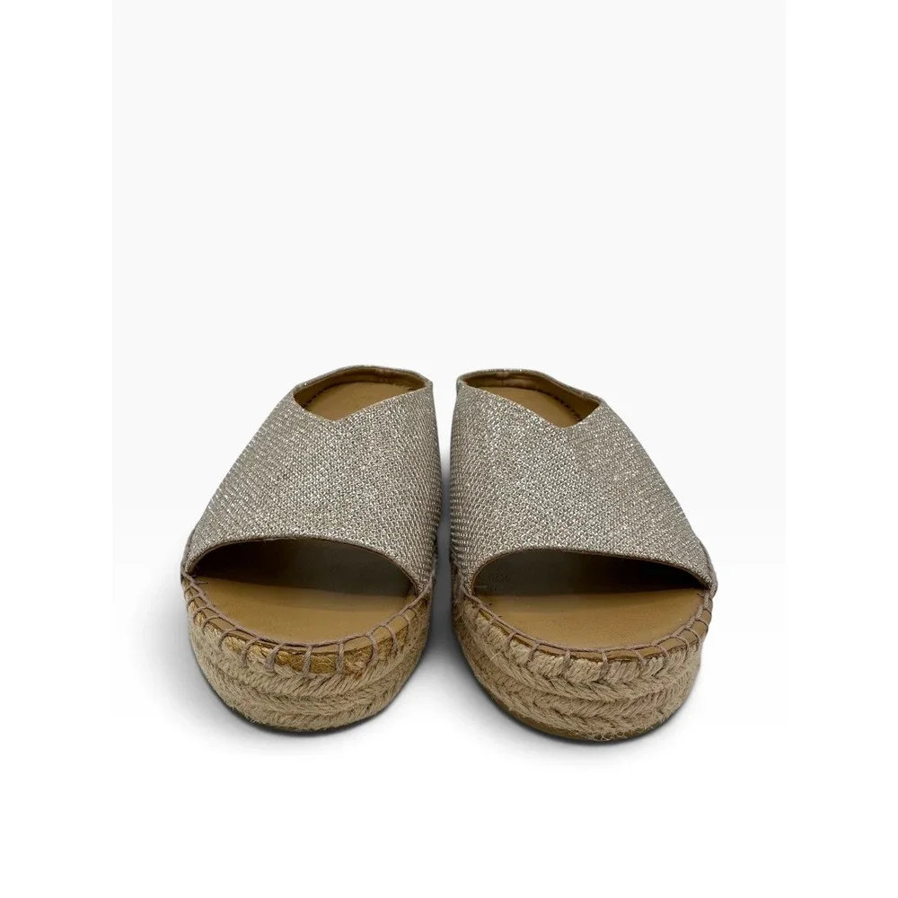 Franco Sarto Pine Womens 8M Champagne Silver Metallic Espadrille Wedge Sandals